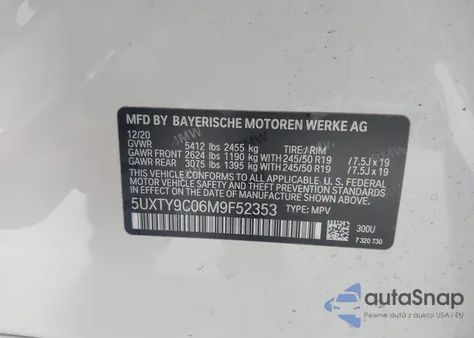 2021 BMW X3 xDrivem40I z USA, uszkodzony, nr VIN 5UXTY9C06M9F52353
